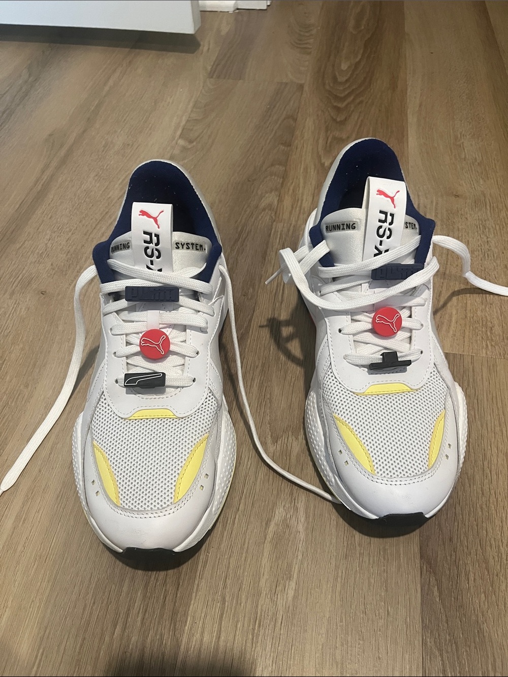 Puma RS-X Running White Sneakers with Yellow, Navy & Red Details